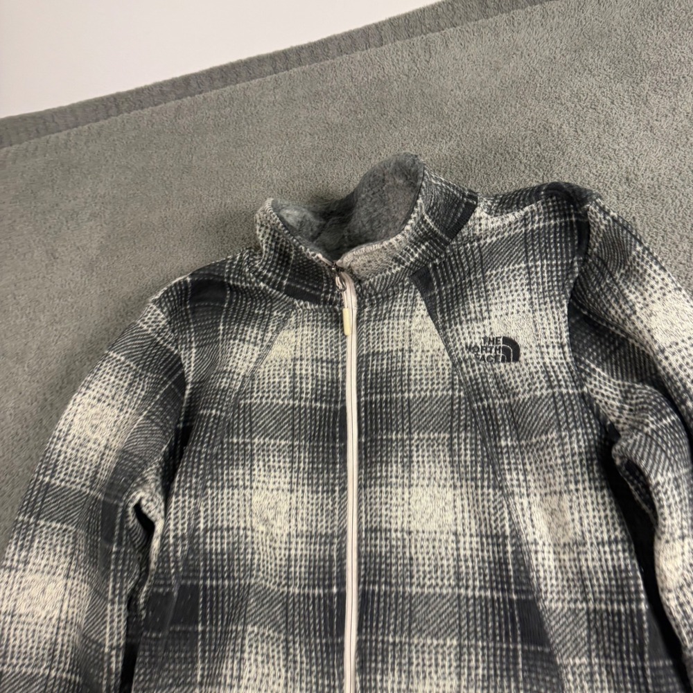 The North Face Osito Fleece Jacket Womens Large Black White Plaid Full Zip Logo